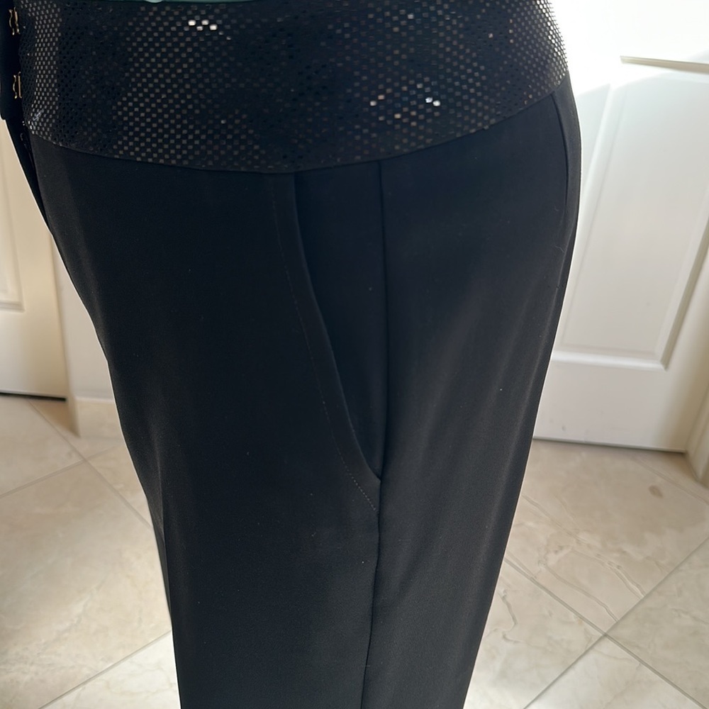 St. John black slacks. Size 8. Shiny waistband. Crepe.​​​​​​​​​​​​​​​​​​​​​​ - Picture 4 of 11